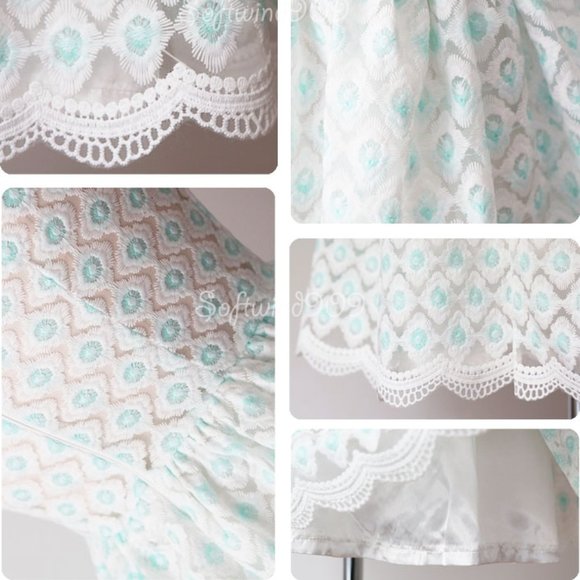 Ivory Blue Floral Embroidery Scallop Skater Dress - Picture 6 of 10